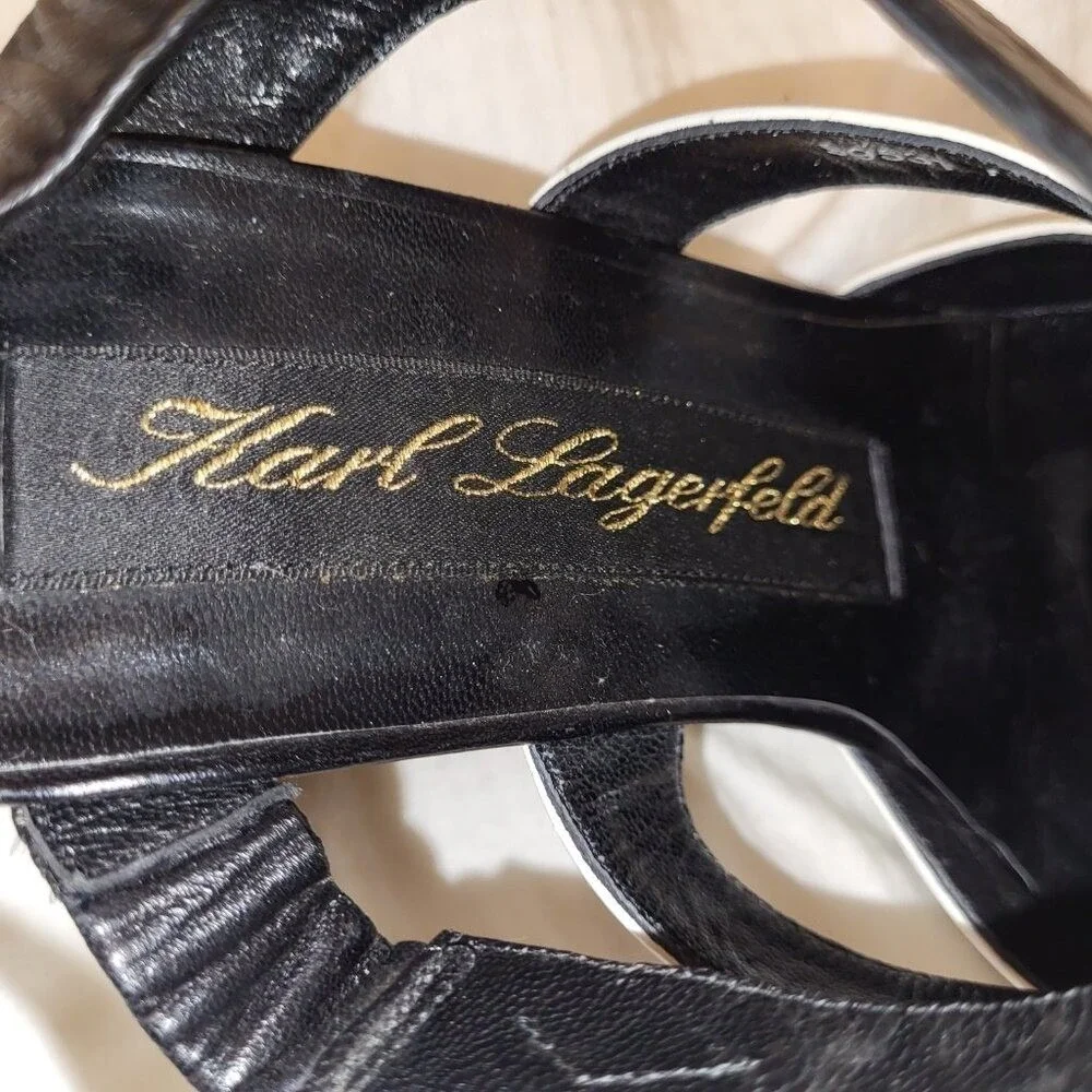 Vintage Karl Lagerfeld Black and White Strappy Slingback Heels - 7.5